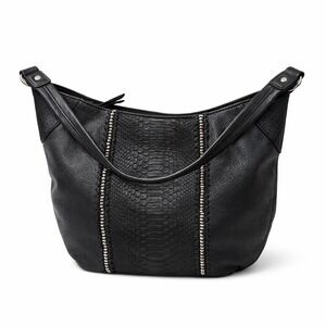 The Sak Black Leather Hobo Shoulder Bag Textured Panel Slouchy Purse